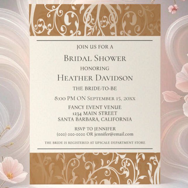 Orange Elegant Geblüht Brautparty Einladung (Orange Elegant Flourish Bridal Shower Invite)