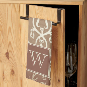 Orange Elegant Geblüht Monogramm Handtuch