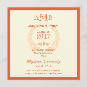 Orange Elegant Monogram Abschluss Ankündigung
