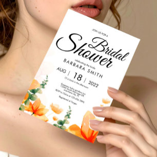 Orange Elegant wildflower floral bridal shower Postkarte