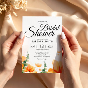 Orange Elegant wildflower floral bridal shower Postkarte