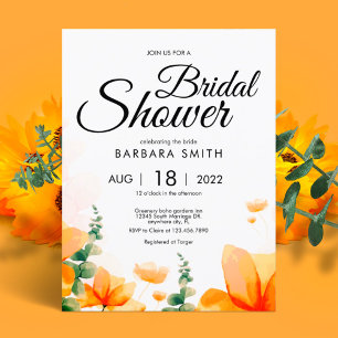 Orange Elegant wildflower floral bridal shower Postkarte