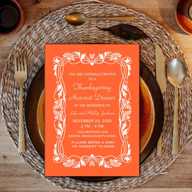Orange Elegante Border Erntedank Einladung (Orange Elegant Border Thanksgiving Invite)