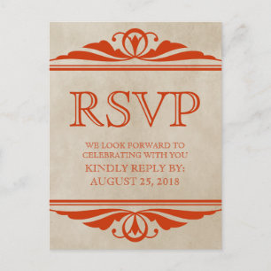 Orange Elegante Deco-RSVP-Postkarte Einladungspostkarte