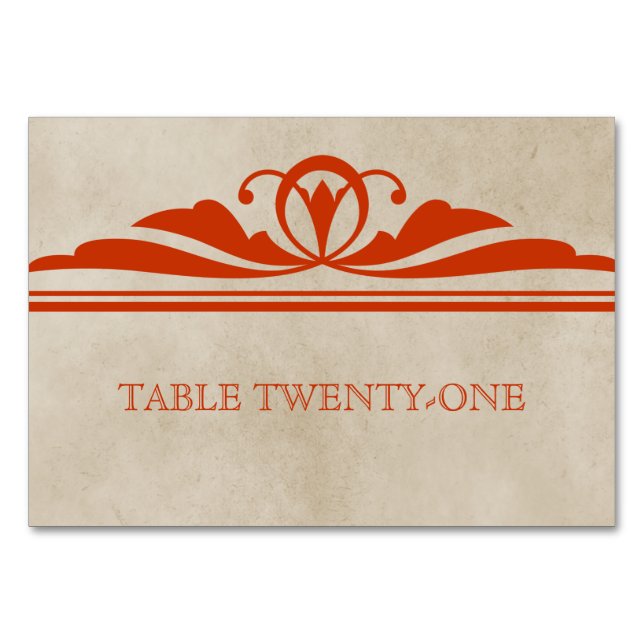 Orange Elegante Deko Table Card Tischnummer (Vorderseite)