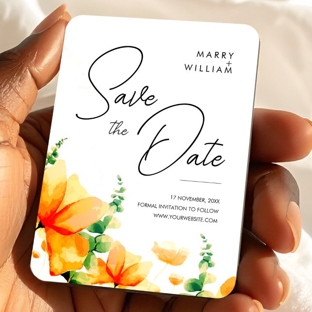 Orange elegante moderne Hochzeit retten das Datum Magnet (Orange Elegant Modern Save the Date Wedding Magnet, Wedding Favor Magnet)