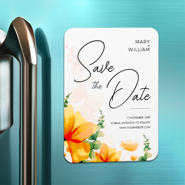 Orange elegante moderne Hochzeit retten das Datum Magnet (Von Creator hochgeladen)
