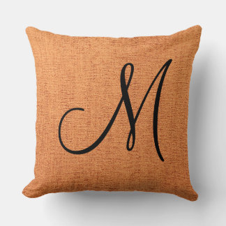 Orange elegantes Monogramm Canvas-Optik Kissen