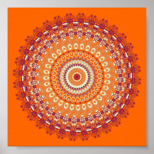 Orange Eleganz-Mandala-Kaleidoskop Poster