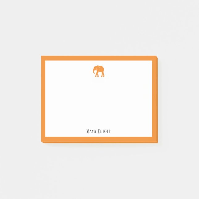 Orange Elephant and Border on White with Name Post-it Klebezettel (Vorderseite)