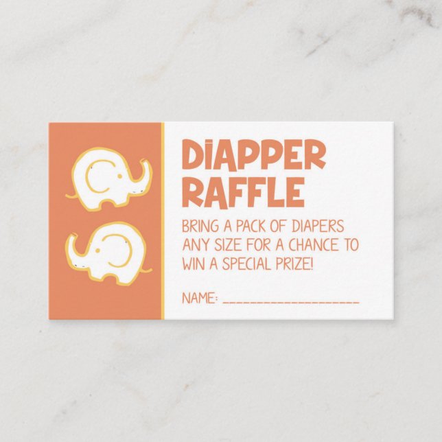 Orange Elephant Diaper Raffle Ticket Begleitkarte (Vorderseite)