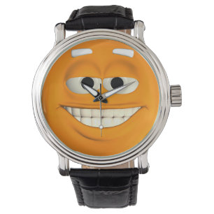 Orange Emoticon mit weißen Zähnen Armbanduhr