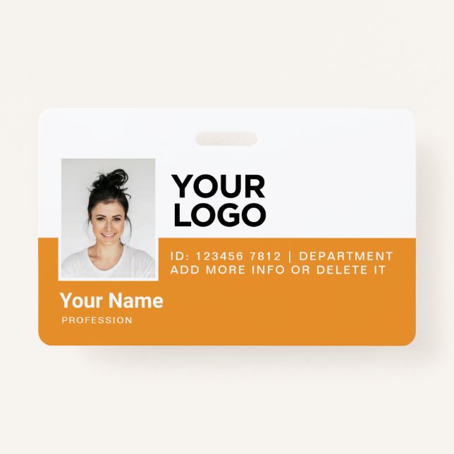 Orange Employee Modern Foto ID Security Ausweis (Vorderseite)