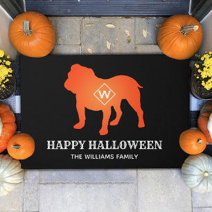 Orange English Bulldog Happy Halloween Familiennam Fußmatte