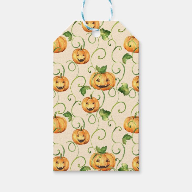 ORANGE ERNTEDANK PUMPKINS MIT GRÜNEN BLÄTTER GESCHENKANHÄNGER (Vorderseite)