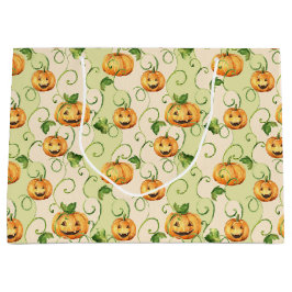 ORANGE ERNTEDANK PUMPKINS MIT GRÜNEN BLÄTTER GROßE GESCHENKTÜTE