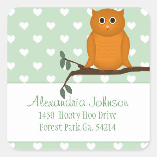 Orange Eule: Adressen-Aufkleber Quadratischer Aufkleber