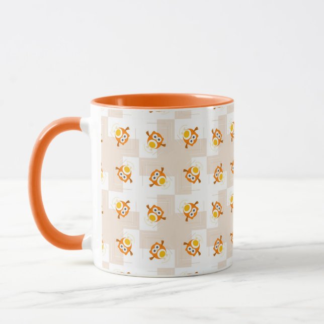Orange Eulen-Illustrations-Muster Tasse (Links)