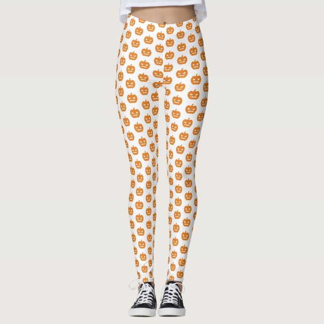 Orange Evil Jack O'Lantern Pattern Halloween Leggings (Vorderseite)