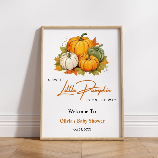 Orange Fall ein kleines Pumpkin Baby Dusche Willko Poster (Orange Fall A Little Pumpkin Baby Shower Welcome Sign )