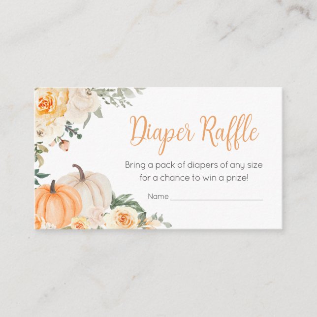 Orange Fall Floral Pumpkin Diaper Raffle Begleitkarte (Vorderseite)