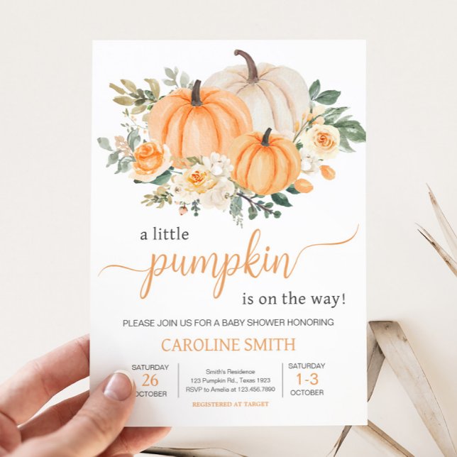 Orange Fall Floral Pumpkin Einladung (Fall Pumpkin Baby Shower Invitation )