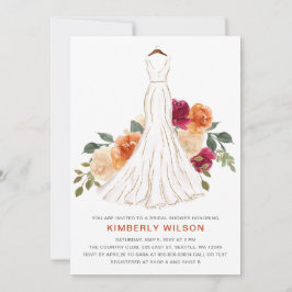 Orange Fall Floral Wedding Dress Brautparty Einladung