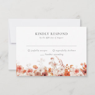 Orange Fall Floral Wedding RSVP Karte