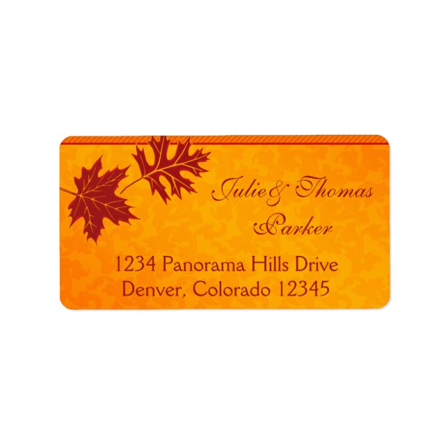Orange Fall Maple Blätter Hochzeitadressen-Labels Adressaufkleber (Vorne)
