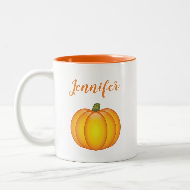 Orange Fall Pumpkin Illustration mit Individuelle  Zweifarbige Tasse (Links)