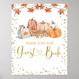 Orange Fall Pumpkin Patch Birthday Guest Book Sign Poster