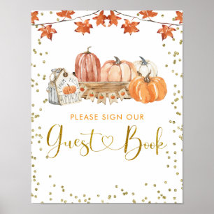 Orange Fall Pumpkin Patch Birthday Guest Book Sign Poster