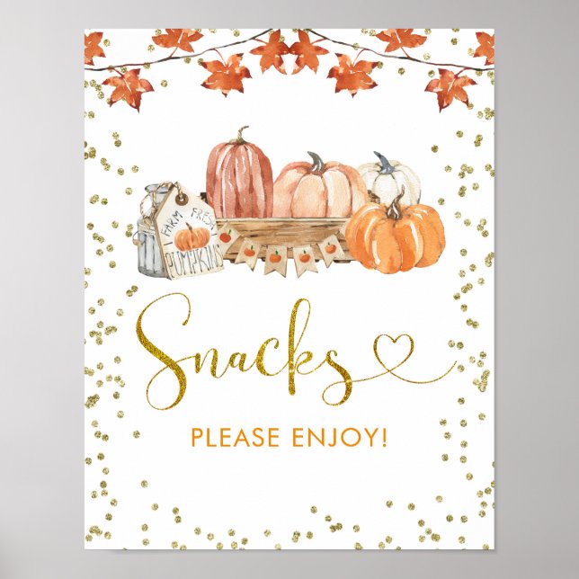Orange Fall Pumpkin Patch Birthday Snacks Signing Poster (Vorne)