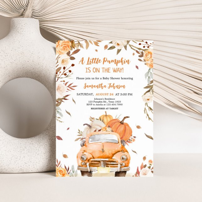 Orange Fall Pumpkin Truck Baby Dusche Einladung (Truck Pumpkin Baby Shower Invitation)