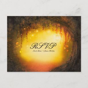 Orange Fall-rustikales verzaubertes Waldhochzeit Einladungspostkarte