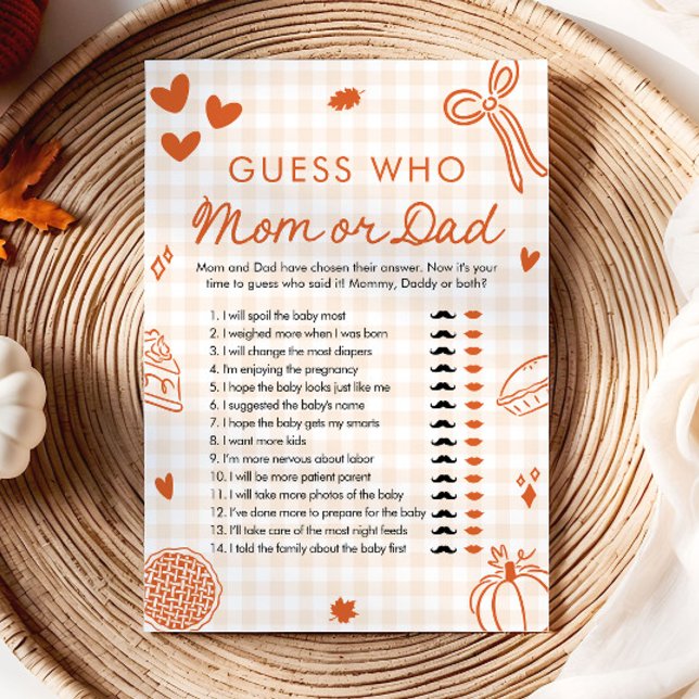 Orange Fall Süsse Pie Guess Wer Mama oder Vater Ga Einladung (Orange Fall Cutie Pie Guess Who Mom or Dad Game)