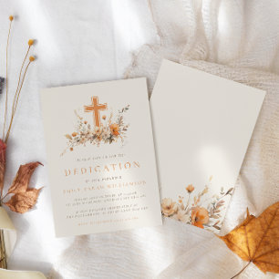 Orange Fall Wildblumen & Cross Baby Dedication Einladung