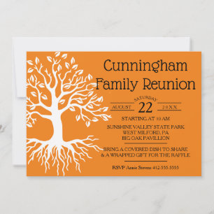 Orange Familien-Wiedersehen-Stammbaum-Silhouette Save The Date