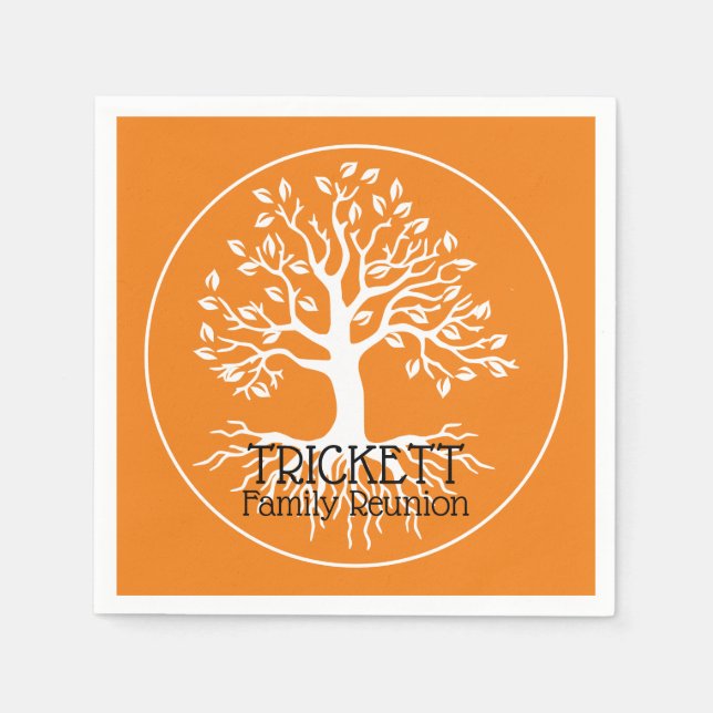 Orange Family Wiedersehen Family Tree Silhouette Serviette (Vorderseite)