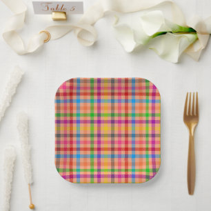 Orange Farbige Gingham Karo Muster Pappteller
