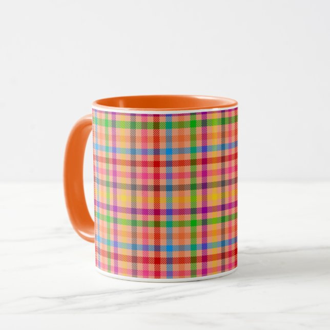 Orange Farbige Gingham Karo Muster  Tasse (Vorderseite Links)