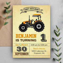Orange Farm Traktor 1. Geburtstag Party Einladung