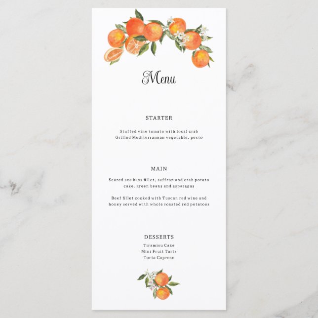 Orange Farmhouse Wedding Event Menu Flat Card Menükarte (Vorderseite)