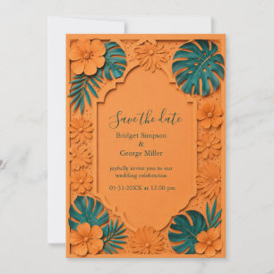 orange Faux-Cutout-Hawaii-Blumen-Hochzeit  Einladung