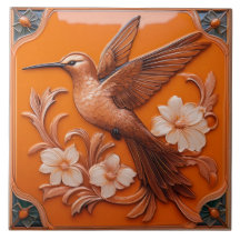 Orange faux relief Art Nouveau Hummingbird L