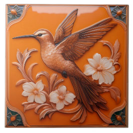 Orange faux relief Art Nouveau Hummingbird L Fliese