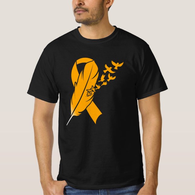 Orange Feather Ribbon - Leukämie Bewusstsein T-Shirt (Vorderseite)