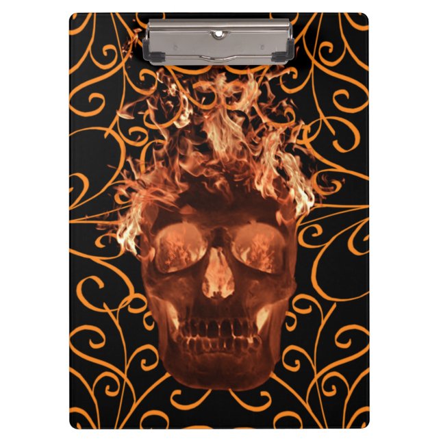 Orange Fire Skull Clipboard Klemmbrett (Vorderseite)