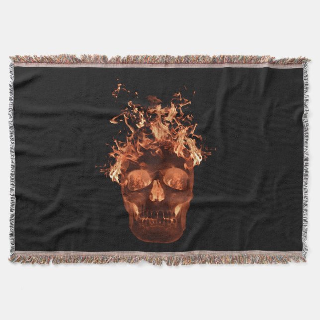 Orange Fire Skull Throw Blanket Decke (Vorderseite)