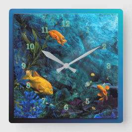 ORANGE FISH BLAUE OCEAN QUADRATISCHE WANDUHR